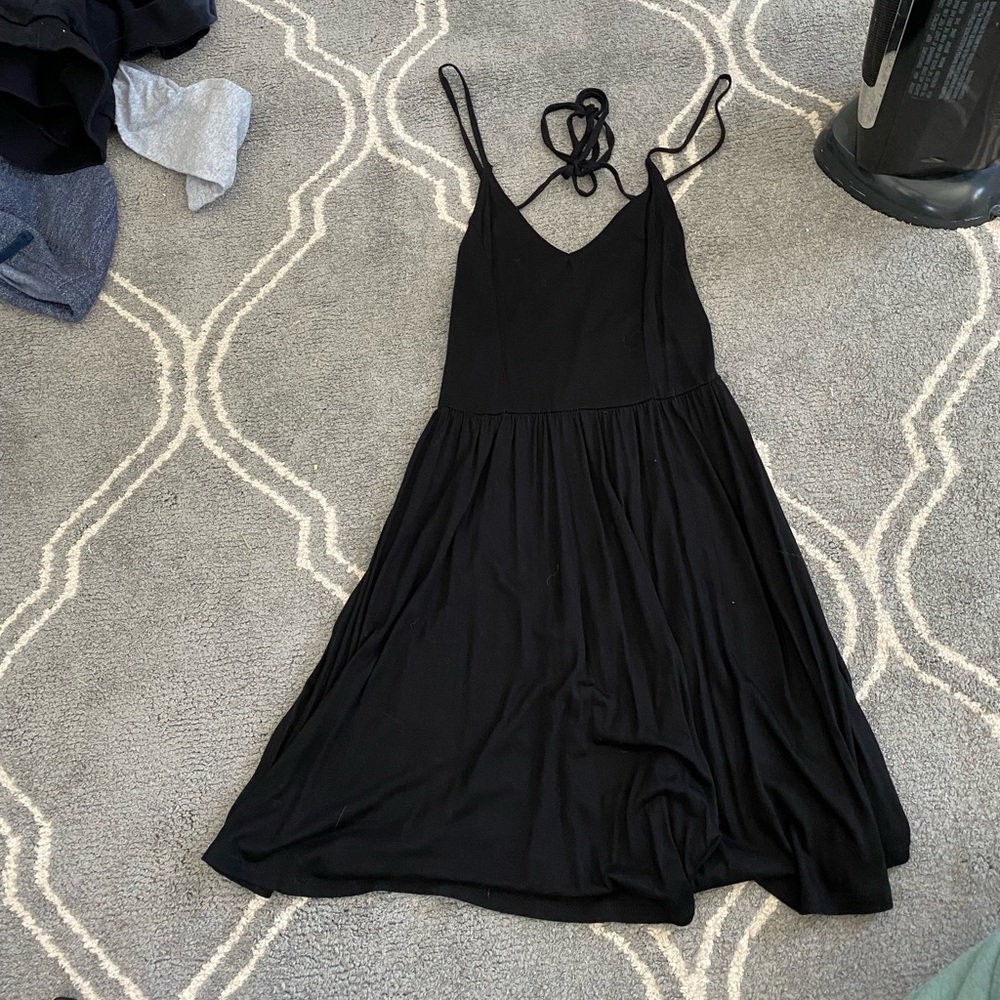 Tie back black mini dress